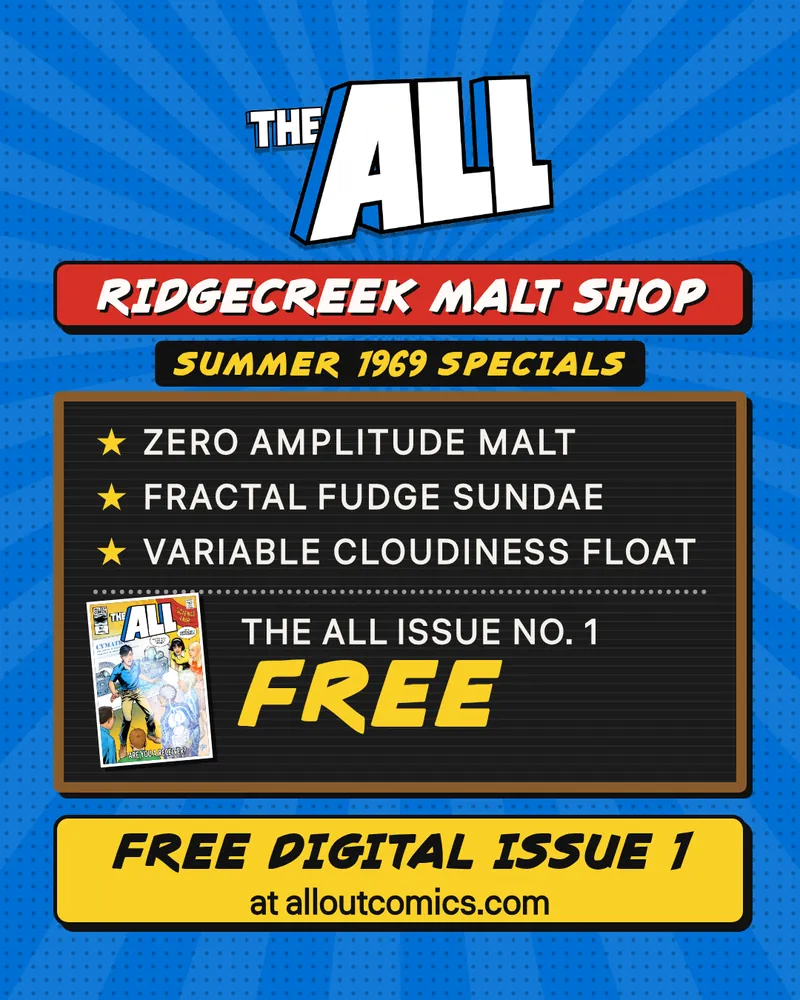 Ridgecreek Malt Shop menu board post: summer 1969 specials and free digital Issue 1