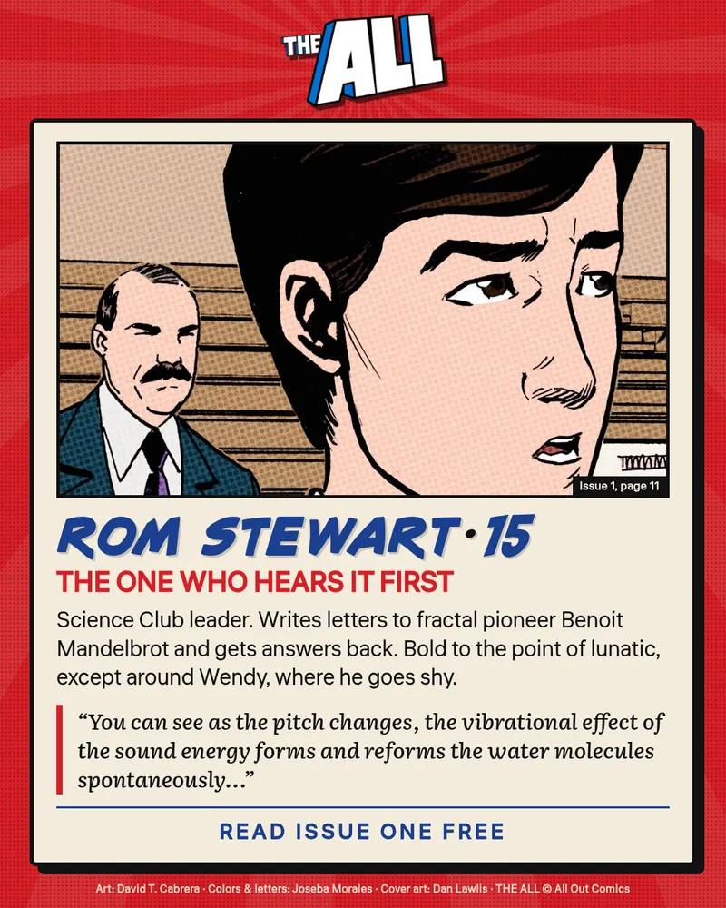 Character card for THE ALL: Rom Stewart, the one who hears it first
