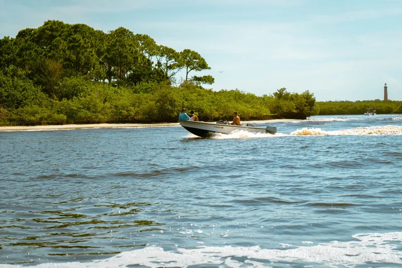 A boat crossing a Florida inlet