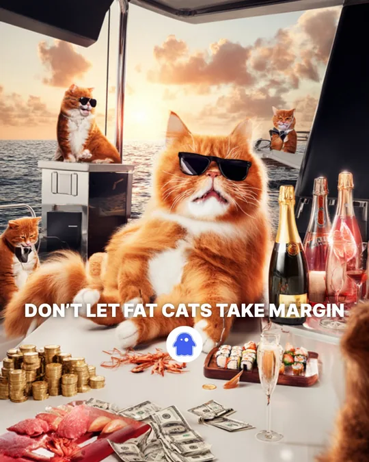 A fat cat in sunglasses on a yacht with champagne and cash, Go STR ad: Don&rsquo;t let fat cats take margin