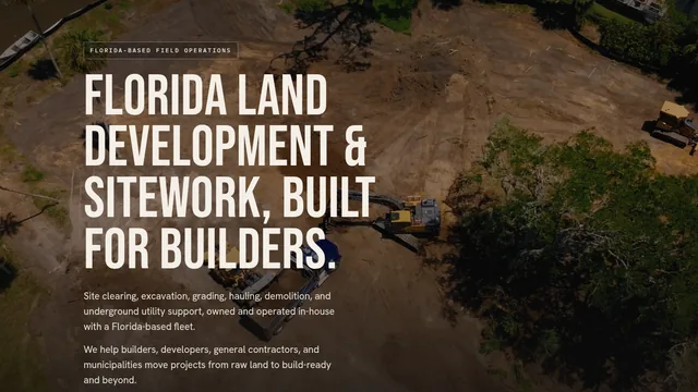 The Gator Creek Operations homepage above the fold: Florida land development and sitework, built for builders